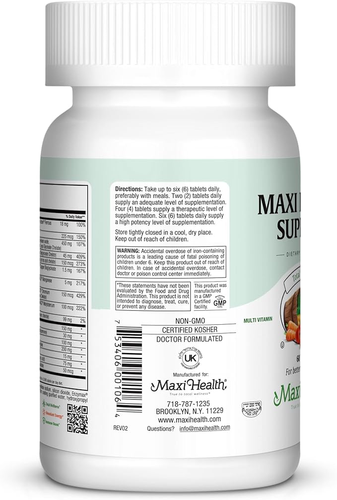 Maxi Health Supreme High Potency Multivitamin & Mineral for Wellness, Immune Boost & Antioxidant Defense, Includes Vitamin A, Vitamin C, Vit D and E, Vitamin B12, B6, Biotin, Selenium, Zinc, Inositol…