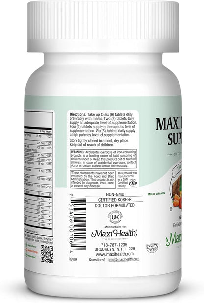 Maxi Health Supreme High Potency Multivitamin & Mineral for Wellness, Immune Boost & Antioxidant Defense, Includes Vitamin A, Vitamin C, Vit D and E, Vitamin B12, B6, Biotin, Selenium, Zinc, Inositol…