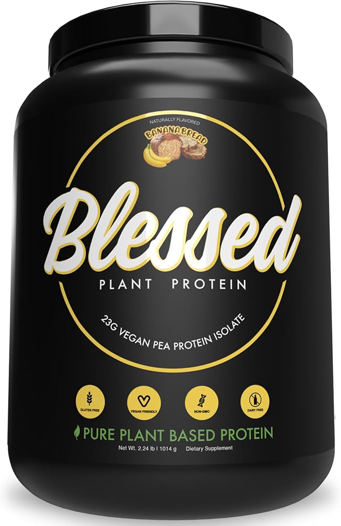 Blessed Vegan Protein Powder - Plant Based Protein Powder Meal Replacement Protein Shake, 23g of Pea Protein Powder, Dairy Free, Gluten Free, Soy Free, No Sugar Added, 30 Servings (Banana Bread)