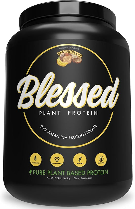 Blessed Vegan Protein Powder - Plant Based Protein Powder Meal Replacement Protein Shake, 23g of Pea Protein Powder, Dairy Free, Gluten Free, Soy Free, No Sugar Added, 30 Servings (Banana Bread)