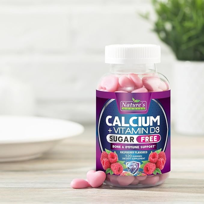 Sugar Free Calcium Gummy Bites Plus 400 IU Vitamin D3, Bone Health & Immune Support, Supports Bone Strength - Chewable Calcium Nutrition Supplement, Non-GMO, Berry Flavor Chews - 120 Gummies