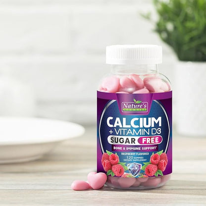 Sugar Free Calcium Gummy Bites Plus 400 IU Vitamin D3, Bone Health & Immune Support, Supports Bone Strength - Chewable Calcium Nutrition Supplement, Non-GMO, Berry Flavor Chews - 120 Gummies