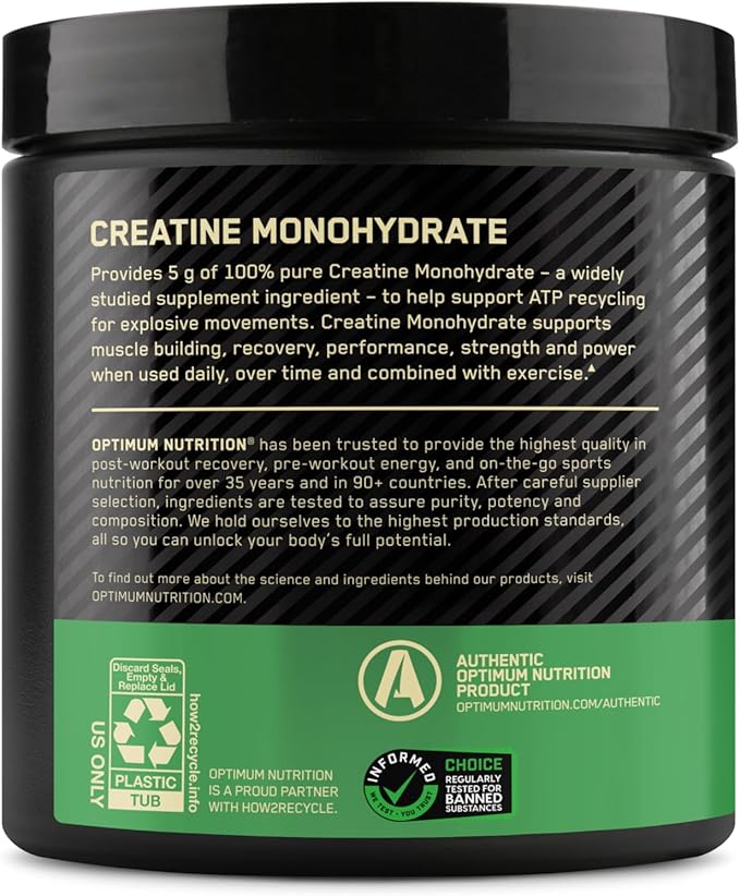 Optimum Nutrition Micronized Creatine Monohydrate Powder, Unflavored, Keto Friendly, 60 Servings (Packaging May Vary)