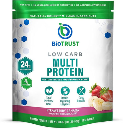BioTrust Low Carb Protein Powder – Delicious Whey & Casein Blend from Grass-Fed Hormone Free Cows – Non GMO, Gluten Free (Strawberry Banana)