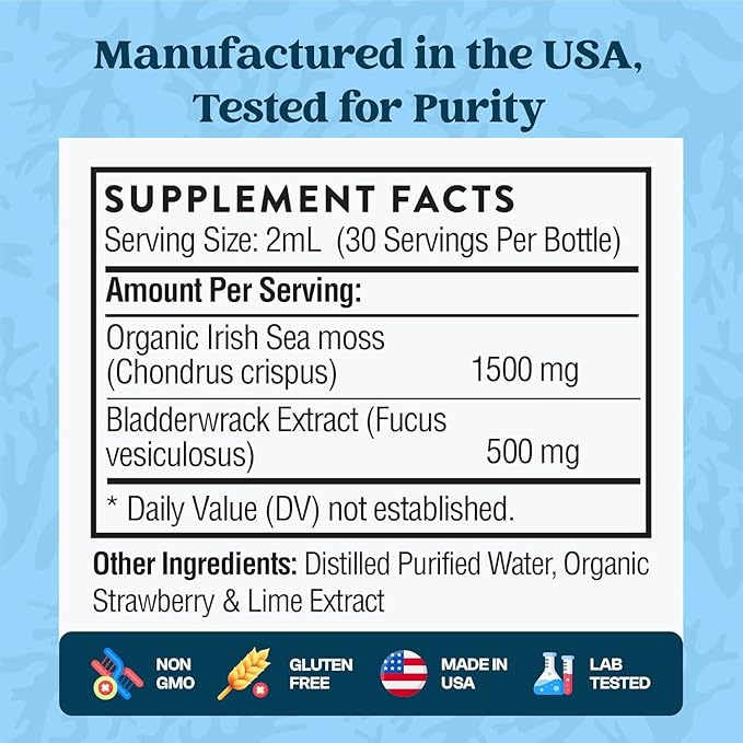 Organic Sea Moss Drops - Irish Sea Moss - 4X Stronger than Sea Moss Gel, Capsules and Gummies - Superfood Seamoss - Joint Support Supplement - Immune Support Supplement (Strawberry Lime, 60mL)