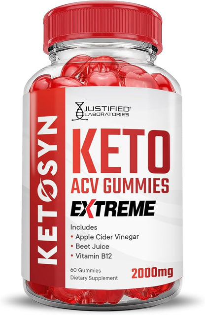 (5 Pack) Ketosyn Keto ACV Gummies Extreme 2000MG Ketosyn Keto Gummies Apple Cider Vinegar Formulated with Pomegranate Beet Juice Powder B12 Vegan Non GMO 300 Gummys