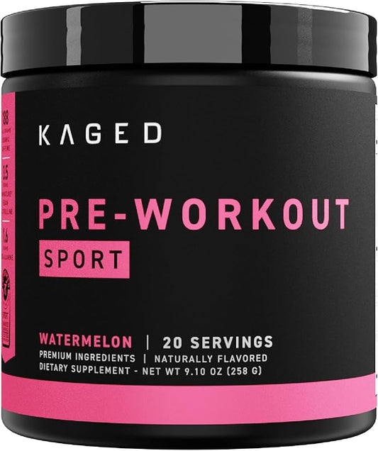 Kaged Pre-Kaged Sport Pre Workout Powder | Watermelon | Energy Supplement for Endurance | Cardio, Weightlifting Sports Drink | 20 Servings