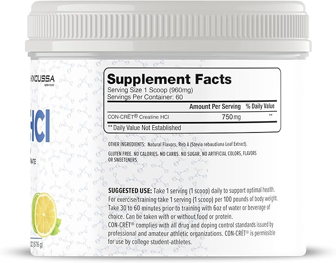 Lemon Lime Creatine HCL | Micro-Dosed for Maximum Absorption | Natural Flavor | Sweetened | 60 Servings | 2.3 oz (57.6 g) | Dietary Workout Supplement