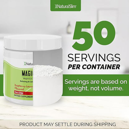 NaturalSlim Magicmag Pure Magnesium Citrate Powder Stress, Constipation, Muscle, Heart Health, and Sleep Support | Raspberry Lemon Magnesium Supplement - 8oz Drink Mix (Solo)