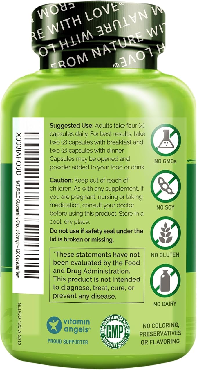 NATURELO Glucosamine Chondroitin MSM with Boswellia and Vitamin C - Joint Support Supplement - 120 Capsules