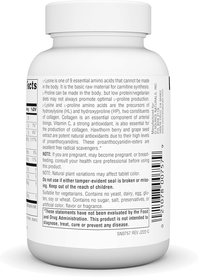 Source Naturals L-Proline & L-Lysine, 550mg - 60 Tablets