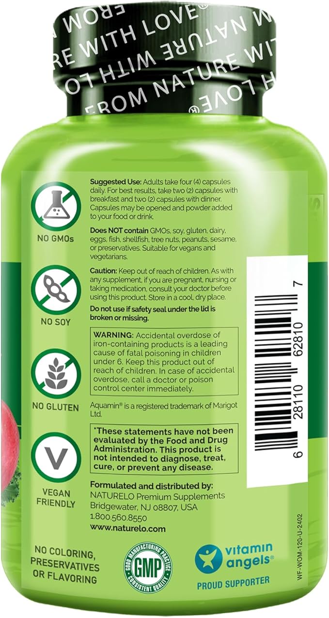 NATURELO Whole Food Multivitamin for Women - with Vitamins, Minerals, & Organic Extracts - Supplement for Energy and Heart Health - Vegan - Non GMO - 120 Capsules