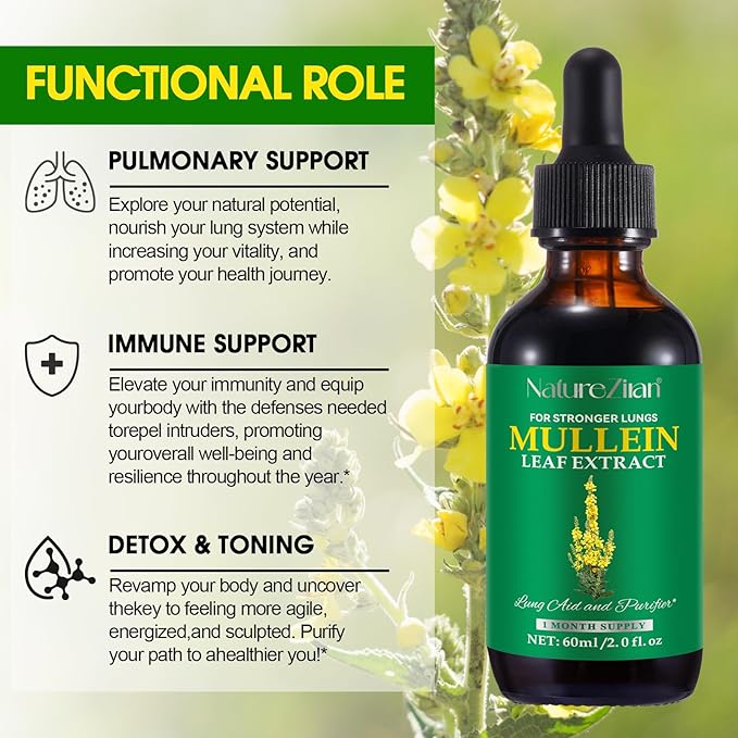Mullein Drops for Lungs - Mullein Leaf Extract for Lungs - Mullein Leaf Extract - Lung Detox for Smokers-Mullins Detox Lungs for Lung Cleanse, Respiratory - 2 fl oz