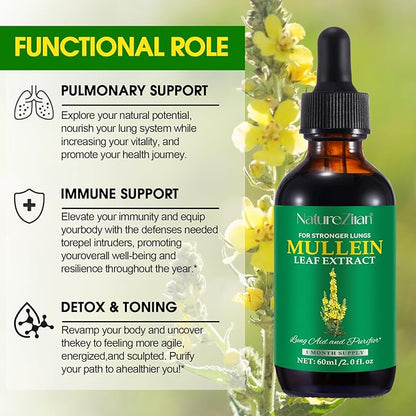Mullein Drops for Lungs - Mullein Leaf Extract for Lungs - Mullein Leaf Extract - Lung Detox for Smokers-Mullins Detox Lungs for Lung Cleanse, Respiratory - 2 fl oz