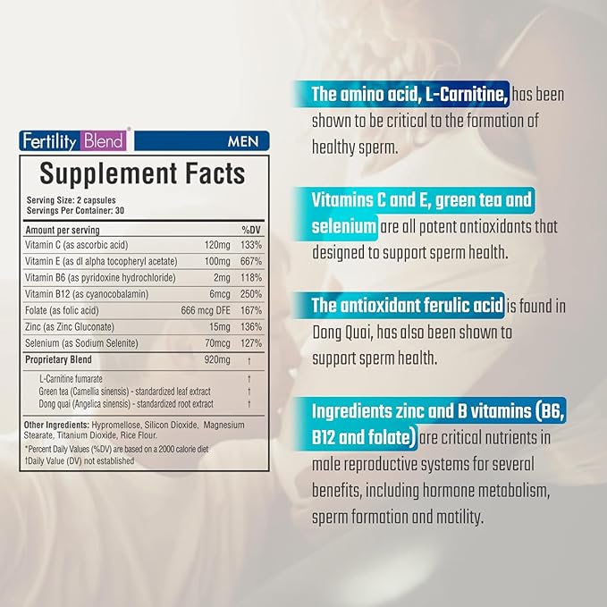 Daily Wellness for Men - Male Fertility Supplements, Vitamin Blend Pills - Male Count Pre-Conception for Him - Fertility Supplements for Men - 60 Capsules, 1 Pack