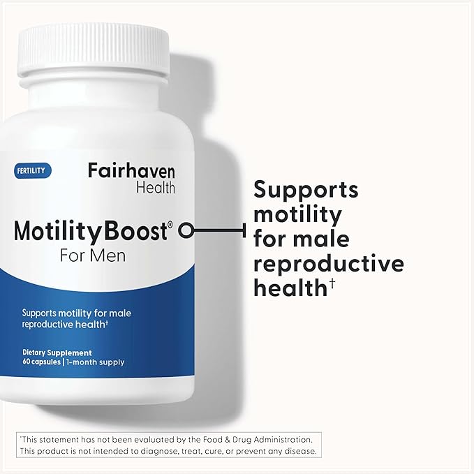 Fairhaven Health MotilityBoost for Men | Prenatal Male Fertility Supplement for Motility Strength | Pre-Conception for Him Includes L-Carnitine, Vitamin B12, B6, CoQ10 and Quercetin | 60 Capsules
