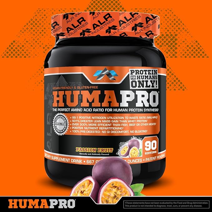 Humapro | Amino Acids Protein Matrix for Humans | 99% Utilization for Lean Muscle | Vegan, Gluten Free | 667g / 90 Servings (Passion Fruit)