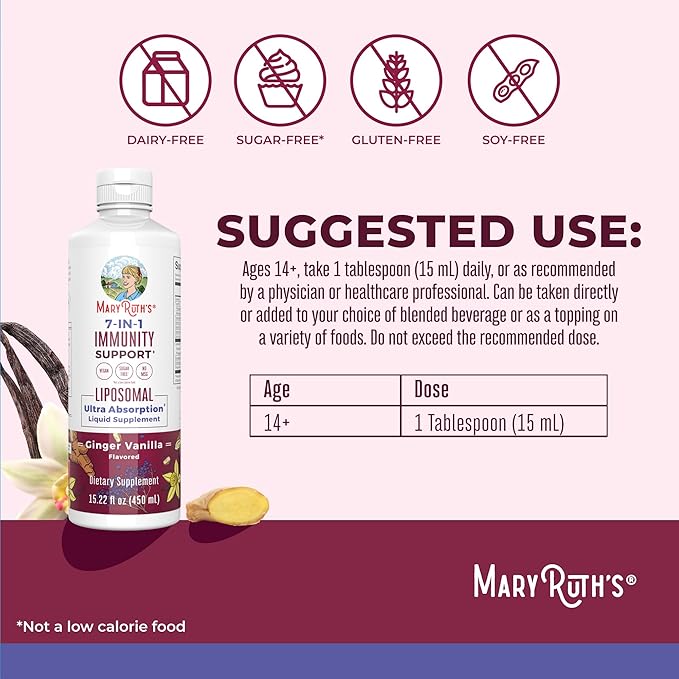 MaryRuth Organics 7 in 1 Immunity Liposomal | Elderberry Liquid with Vitamin C | Liquid Vitamins | Immune Support Supplement | Elderberry with Zinc and Vitamin C | Vegan| Gluten Free | 30 Servings