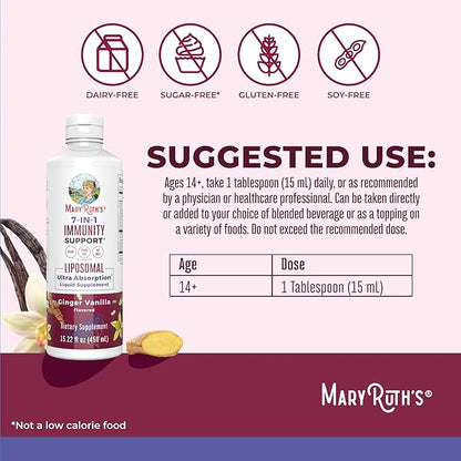 MaryRuth Organics 7 in 1 Immunity Liposomal | Elderberry Liquid with Vitamin C | Liquid Vitamins | Immune Support Supplement | Elderberry with Zinc and Vitamin C | Vegan| Gluten Free | 30 Servings