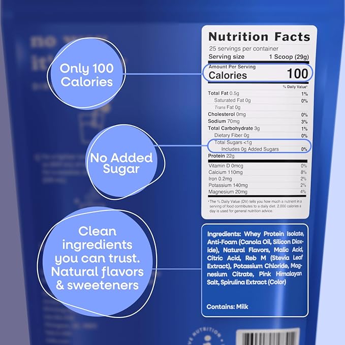 Jive Protein Hydrator Clear Protein Powder - w/Electrolytes, 22g Protein, 100 Calories & 25 Servings - Blue Raspberry - Grass Fed Clear Whey Isolate Protein - Clear Whey Protein Powder