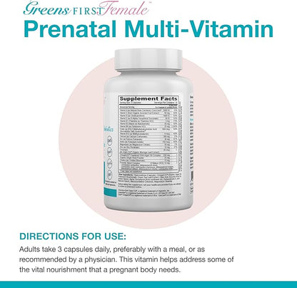 Greens First Female Prenatal Vitamin with Vegan DHA - Pregnancy Multivitamin Supplement - Supports Healthy Fetal Development - Natural Ingredients - with Ginger - 90 Capsules