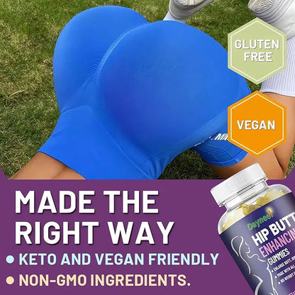 Hip Butt Enhancement Gummies, Booty Gummies for Bigger Butt, Bum Support Gummies for Women, Multivitamins, 60 Count