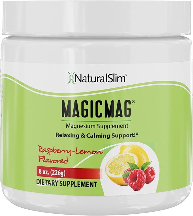 NaturalSlim Magicmag Pure Magnesium Citrate Powder Stress, Constipation, Muscle, Heart Health, and Sleep Support | Raspberry Lemon Magnesium Supplement - 8oz Drink Mix (Solo)