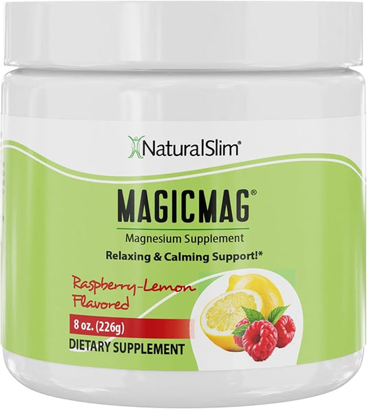 NaturalSlim Magicmag Pure Magnesium Citrate Powder Stress, Constipation, Muscle, Heart Health, and Sleep Support | Raspberry Lemon Magnesium Supplement - 8oz Drink Mix (Solo)