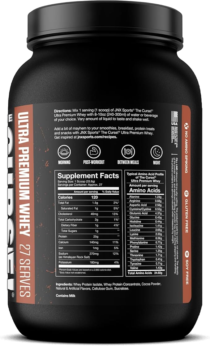 JNX SPORTS The Curse! Ultra Premium Whey Protein Powder Double Chocolate 2lb | 25g Protein Per Serve, Primary Source Whey Isolate