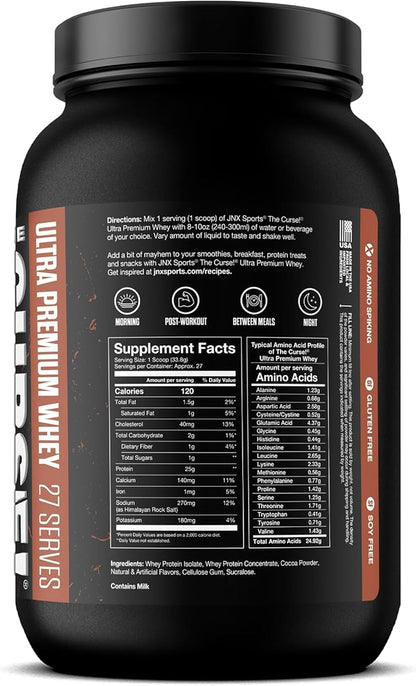 JNX SPORTS The Curse! Ultra Premium Whey Protein Powder Double Chocolate 2lb | 25g Protein Per Serve, Primary Source Whey Isolate