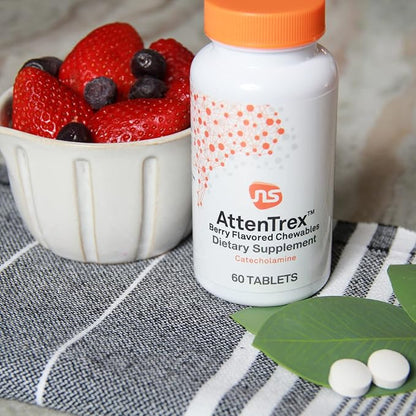 NeuroScience Brain Energy & Focus Supplement for Adults, Teens & Children - AttenTrex - Support Brain Health & Optimal Attention - Tackle Assignments & To-Do Lists - Berry Flavor (60 Chewable Tablets)