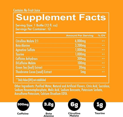 REDCON1 Total War Ready to Drink Pre Workout - Endurance Boosting, Keto Friendly RTD Formula - Amino Acid + Citrulline Malate Pre Workout Drink for Men & Women (Orange Crush, 12 Servings)