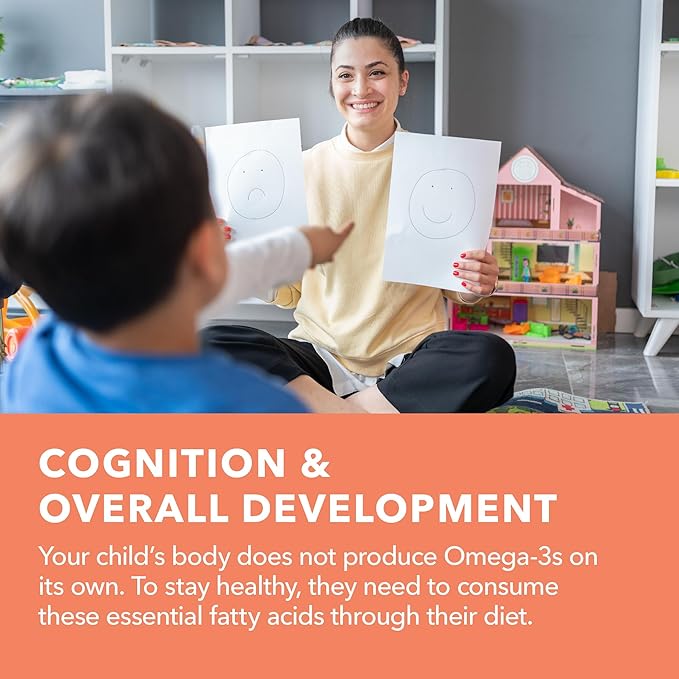 Omega 3 Kids Gummies | Omega 3-6-9 Vegetarian Plant-Based Fish Oil for Kids | EPA + DHA for Kids 2+ | Body & Brain Development | No Fishy Taste | Lemon & Orange Flavors | 60 Vegan Fish Oil Gummies