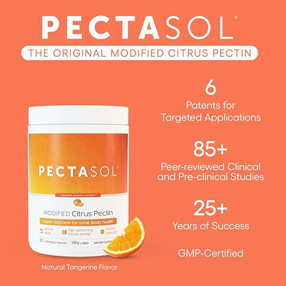 EcoNugenics PectaSol Modified Citrus Pectin – 120 Tangerine Chewable Tablets – Total-Body Health Supplement to Support Heart, Immune System, Inflammation Response + Maintain Healthy Galectin-3 Levels