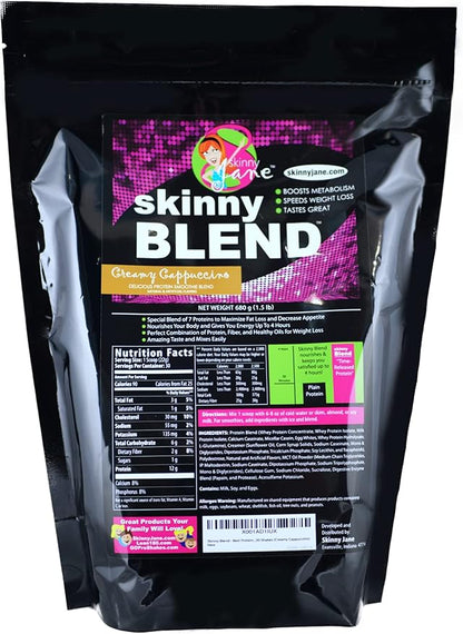 Skinny Blend - Best Tasting Protein Shake for Women - Slim Fast Weight Loss Shakes - Meal Replacement - Low Carb Breakfast - Diet Supplement - Appetite Suppressant - 30 Shakes (Creamy Cappuccino)