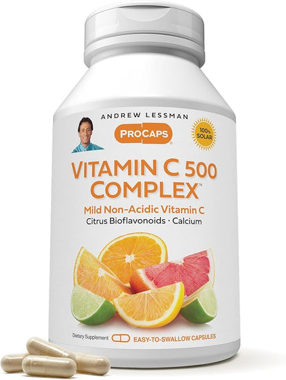 Andrew Lessman Vitamin C 500 Complex 60 Capsules – Non-Acidic Vitamin C Plus Citrus Bioflavonoids for Immune System and Anti-Oxidant Support, No Stomach Upset, Small Easy to Swallow Capsules