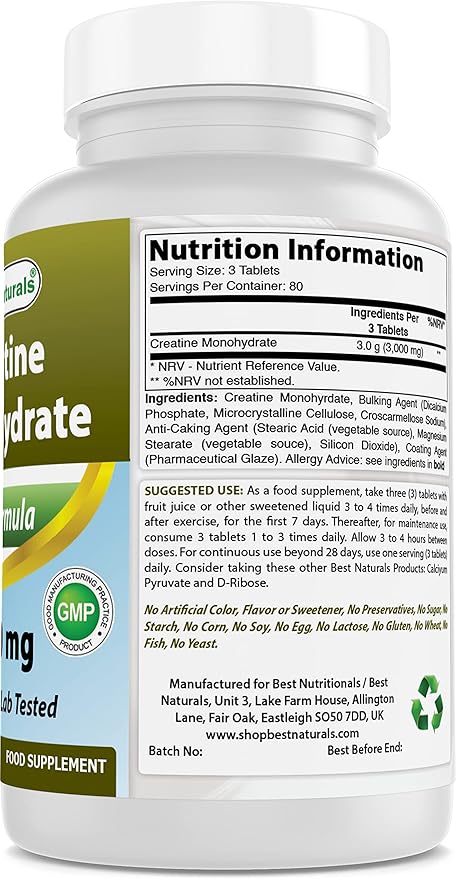 Best Naturals Creatine Monohydrate 1000 mg 240 Tablets