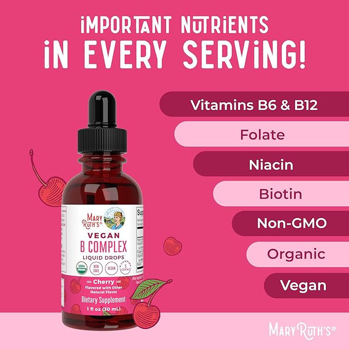 MaryRuth Organics Vitamin B Complex | B Vitamins Complex | Biotin | Vitamin B12 | Niacin | Folate | Metabolic Support Supplement | Vegan | USDA Organic | Non-GMO | Gluten Free | 2 Month Supply