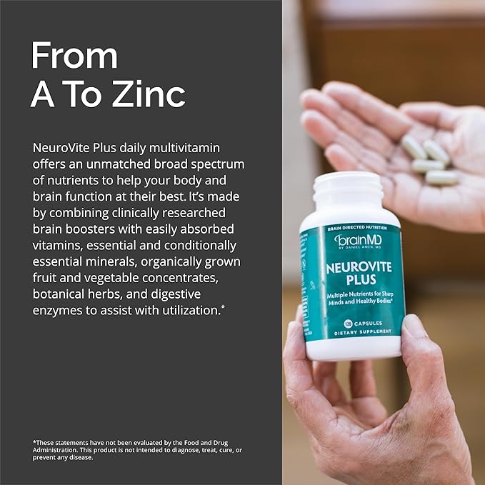Dr Amen BrainMD NeuroVite Plus - 120 Capsules, Pack of 2 - Multivitamin & Mineral Supplement - Enhanced with Phytonutrients, Enzymes & Whole Foods - Gluten Free - 60 Total Servings
