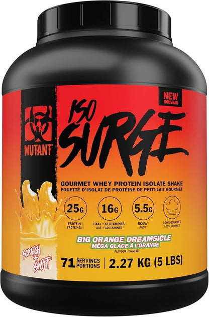 Mutant ISO Surge Whey Protein Isolate Powder Acts Fast to Help Recover, Build Muscle, Bulk and Strength (5 Pound, Big Orange Creamsicle)
