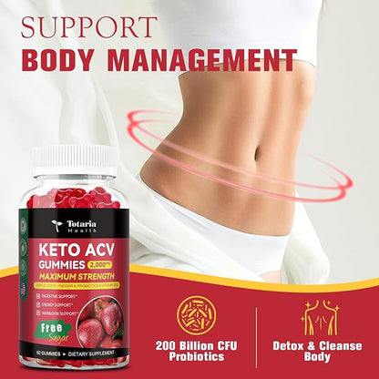 Keto ACV Gummies - 2000mg Apple Cider Vinegar Gummies Sugar-Free Support Stature Health with Probiotics, B12, Keto Supplements for Women & Men 60 Gummies