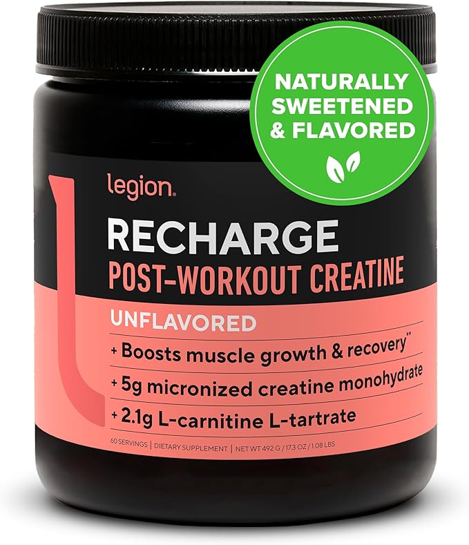 LEGION Recharge Post Workout Supplement - All Natural Muscle Builder & Recovery Drink with Micronized Creatine Monohydrate Naturally Sweetened & Flavored (Unflavored, 60 Servings, Pack of 1)