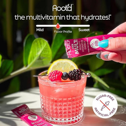 Root'd Multivitamin Powder for Women - 25 Vitamins & Minerals with 3X Electrolytes, 9 Organic Superfoods, Probiotics & Enzymes, Sugar-Free Multivitamin & Hydration | 24 Vitamin Drink Mix Packets