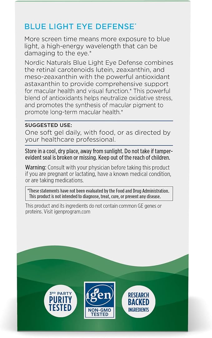Nordic Naturals Blue Light Defense - 60 Soft Gels - Four Phytonutrients with Complementary Antioxidant Capacities - Supports Retinal Health, Visual Function - Non-GMO - 60 Servings