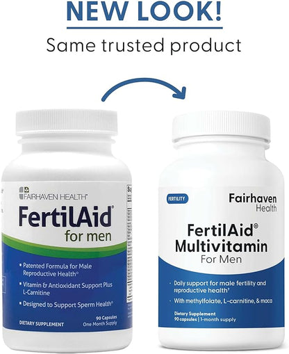 Fairhaven Health FertilAid for Men Prenatal Male Fertility Supplement | Count and Motility Support Pre-Conception for Him | Fertility Support Includes L-carnitine, Zinc, and Folate | 90 Capsules