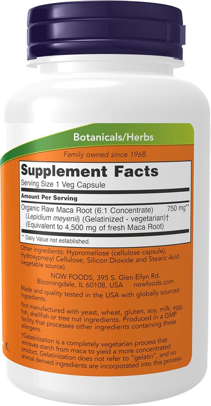 NOW Foods Supplements, Maca (Lepidium meyenii) 750 mg Raw, Reproductive Health*, 90 Veg Capsules