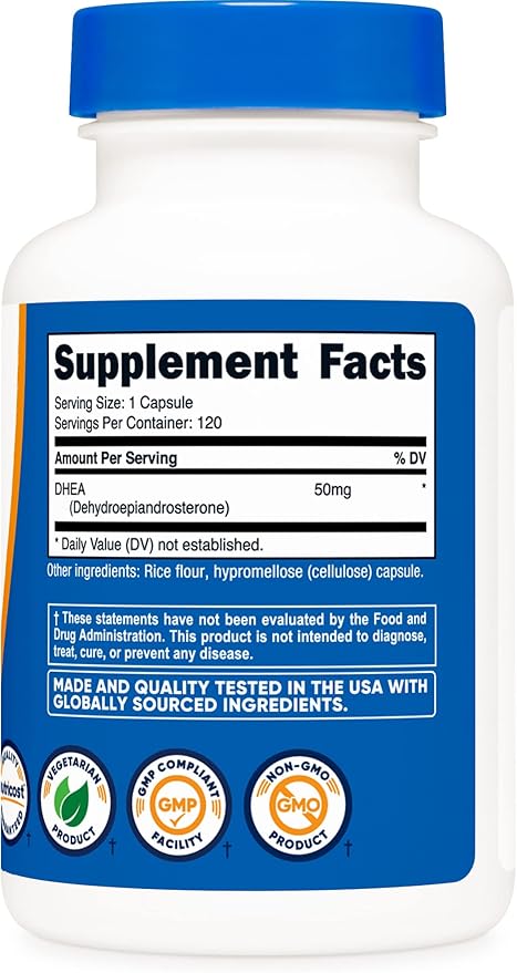 Nutricost DHEA 50mg, 120 Capsules - Gluten Free, Soy Free, Non-GMO, Supplement