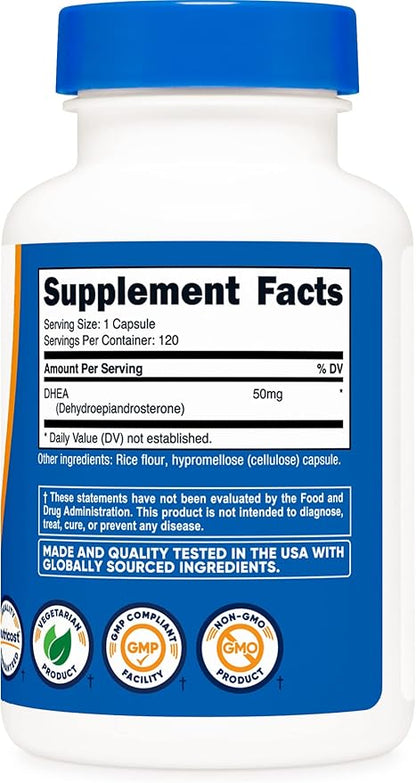 Nutricost DHEA 50mg, 120 Capsules - Gluten Free, Soy Free, Non-GMO, Supplement