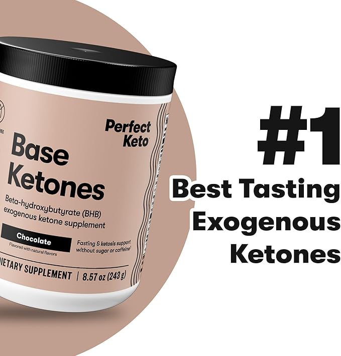Perfect Keto Exogenous Ketones Powder, BHB Salts for Ketosis & Fasting Support, Electrolytes for Hydration, Caffeine Free Energy, Chocolate, 8.57 oz