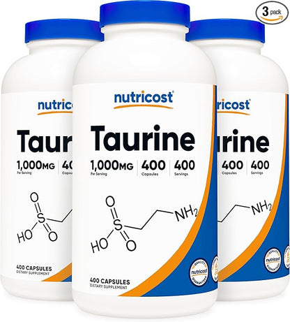 Nutricost Taurine 1000mg; 400 Capsules (3 Bottles)